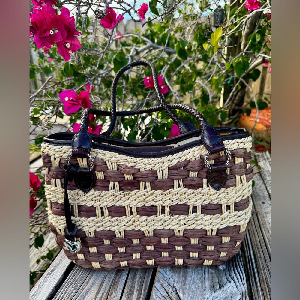 Brighton Bette Brown and Cream Woven Straw Tote